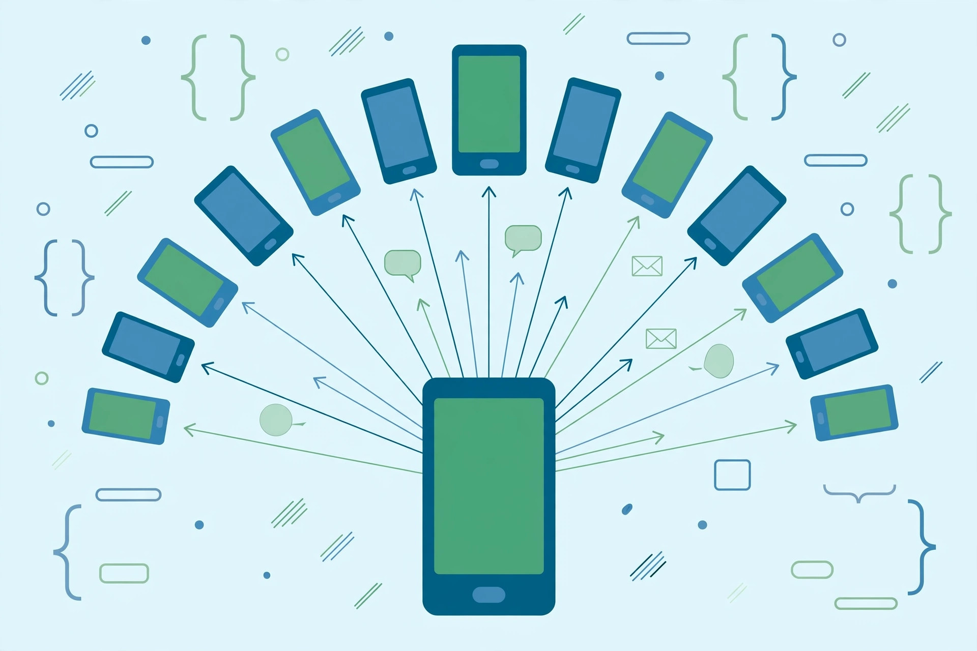 Illustration of sending bulk SMS with the Textbelt API to many phones