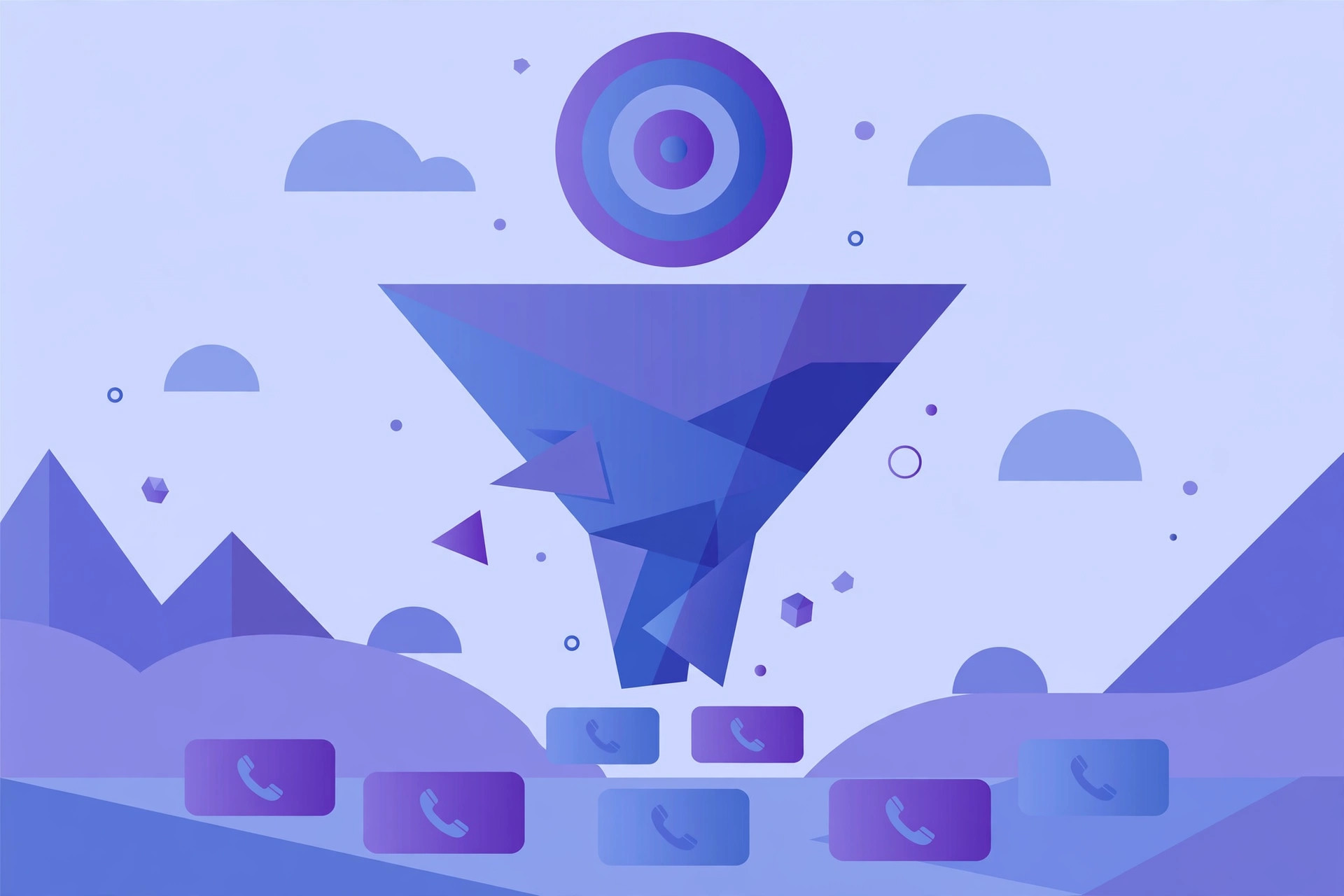 Illustration of a lead generation tool funnel with targeted contacts