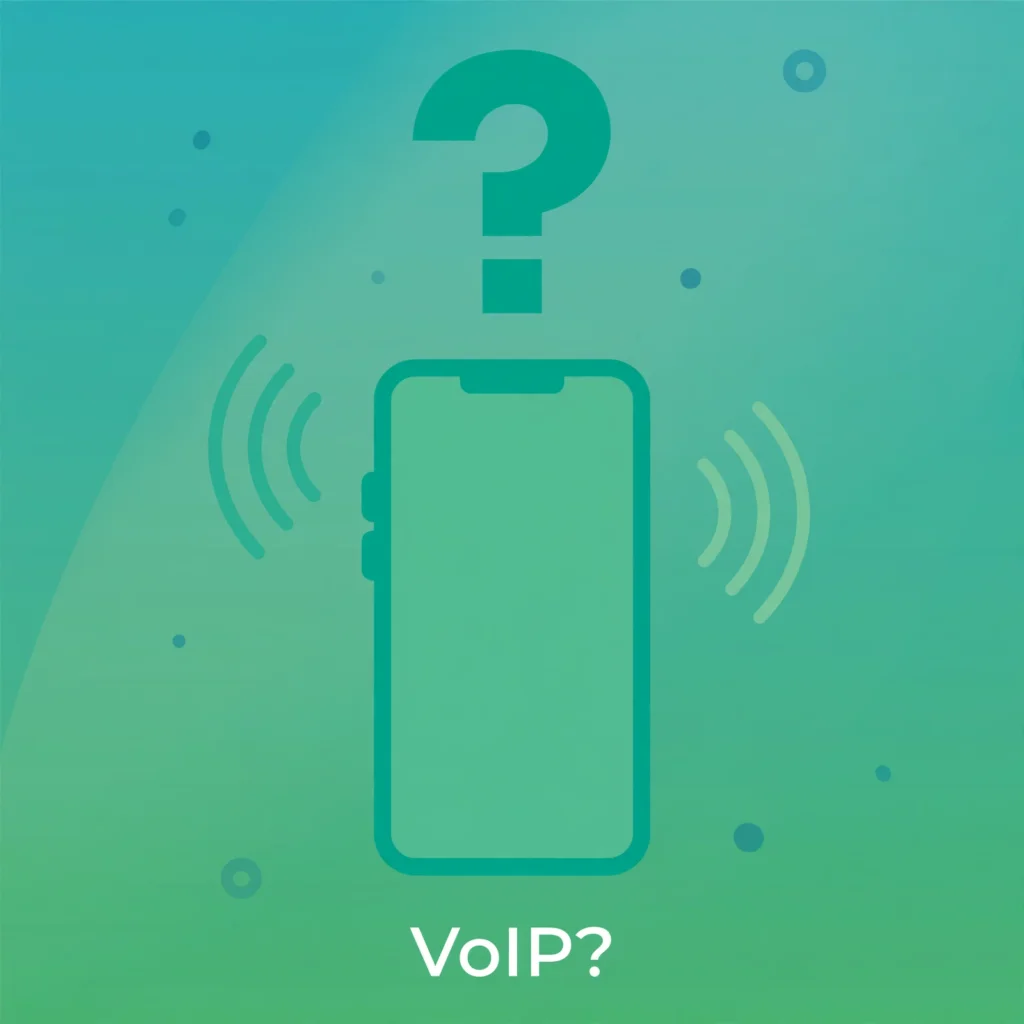 Flat illustration of a smartphone with a question mark above it, asking whether the number is VoIP.