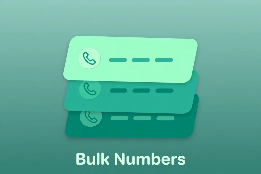 Flat illustration of stacked contact cards with phone icons representing bulk phone numbers.