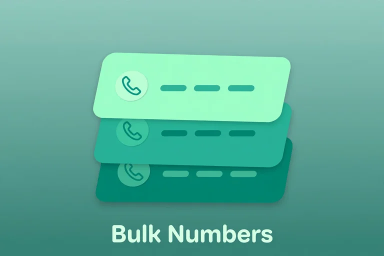Flat illustration of stacked contact cards with phone icons representing bulk phone numbers.