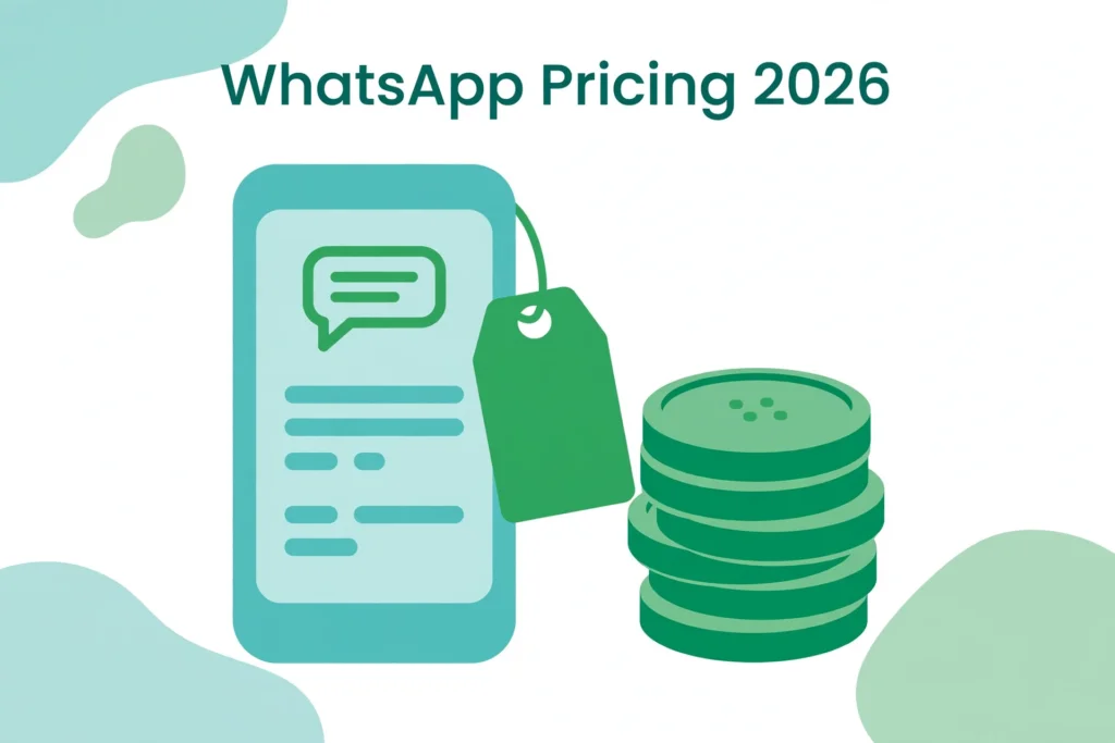 Flat illustration of a smartphone with a price tag and stacked coins in teal and green.