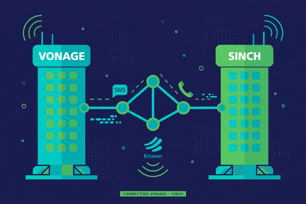 Illustration comparing Vonage and Sinch as carrier-backed global messaging providers.